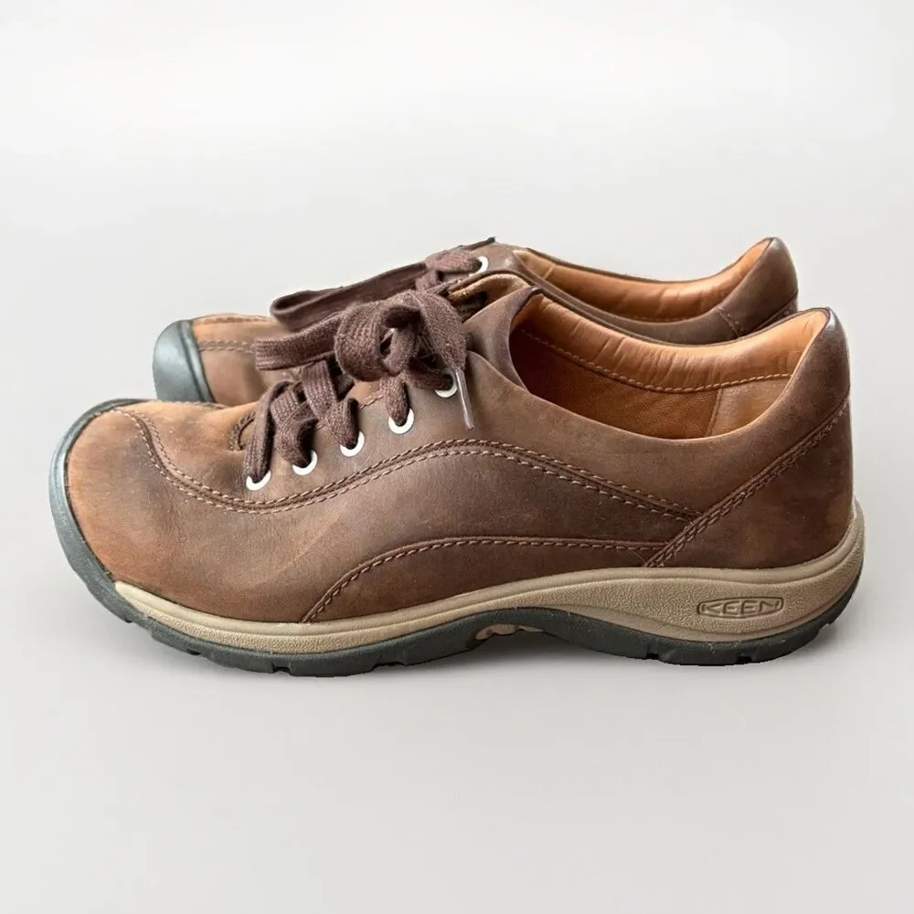 KEEN Presidio II Women Size 8 Brown Leather Lace Up Walking Hiking Shoes Comfort